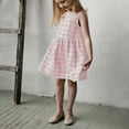 thumbnail image 4 of BRGZLK Girls Summer Cotton Linen Dresses Trendy Checkered Print Round Neck Sleeveless Back Lace Up Knee-Length Dress Pink 4-5 years, 4 of 7