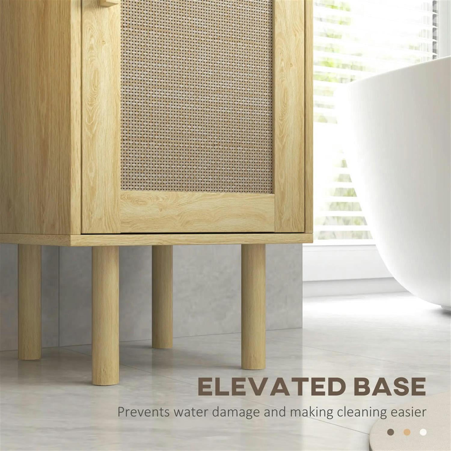 Demi Bonn 67" Tall Bathroom Storage Cabinet, Freestanding Cabinet with Rattan Drawer and Door for Living Room, Kitchen, Dining Room, Office, Beige