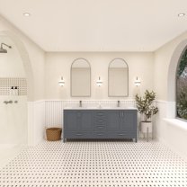 Ayna Decors Rooh 72 in Charcoal Grey Double Sink Bathroom Vanity Set with White Quartz Countertop | 4 Soft Closing Doors | 6 Full Extention Soft Close Drawer | Brushed Nickel Hardware | AVR72CG3002