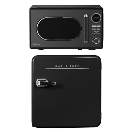 Magic Chef 0.7-cu. ft. 700-Watt Retro Countertop Microwave and 1.6-cu. ft. Energy-Star Certified Retro Mini Fridge Kit, Black