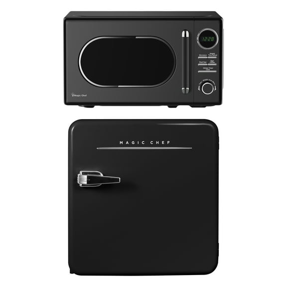 Magic Chef 0.7-cu. ft. 700-Watt Retro Countertop Microwave and 1.6-cu. ft. Energy-Star Certified Retro Mini Fridge Kit, Black