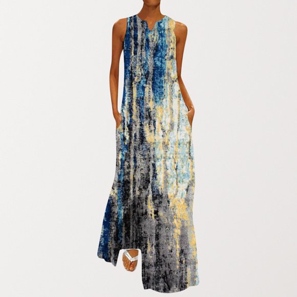 Dresses for Graduation for Women Fashion V-Neck Sleeveless Summer Evening Party Printing Ladies Pocket Vest Long Dress Cottagecore Dress on Clearance