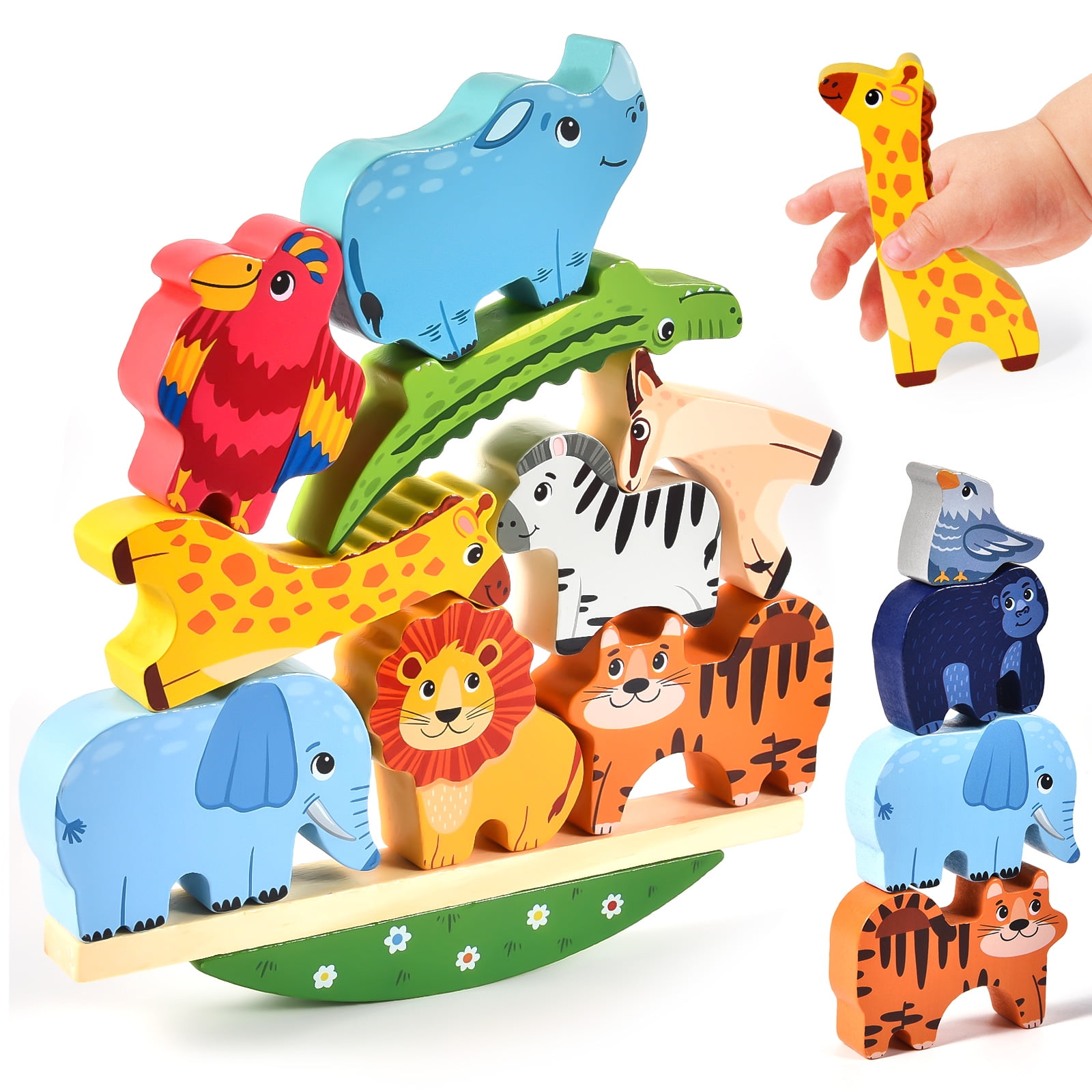 Wooden Stacking Toys for Toddlers Cute Zoo Animals Stacking Blocks Balance  Game Preschool Montessori Educational Toys for 2 3 4 5 Year Old Kids Boys  Girls Gifts 