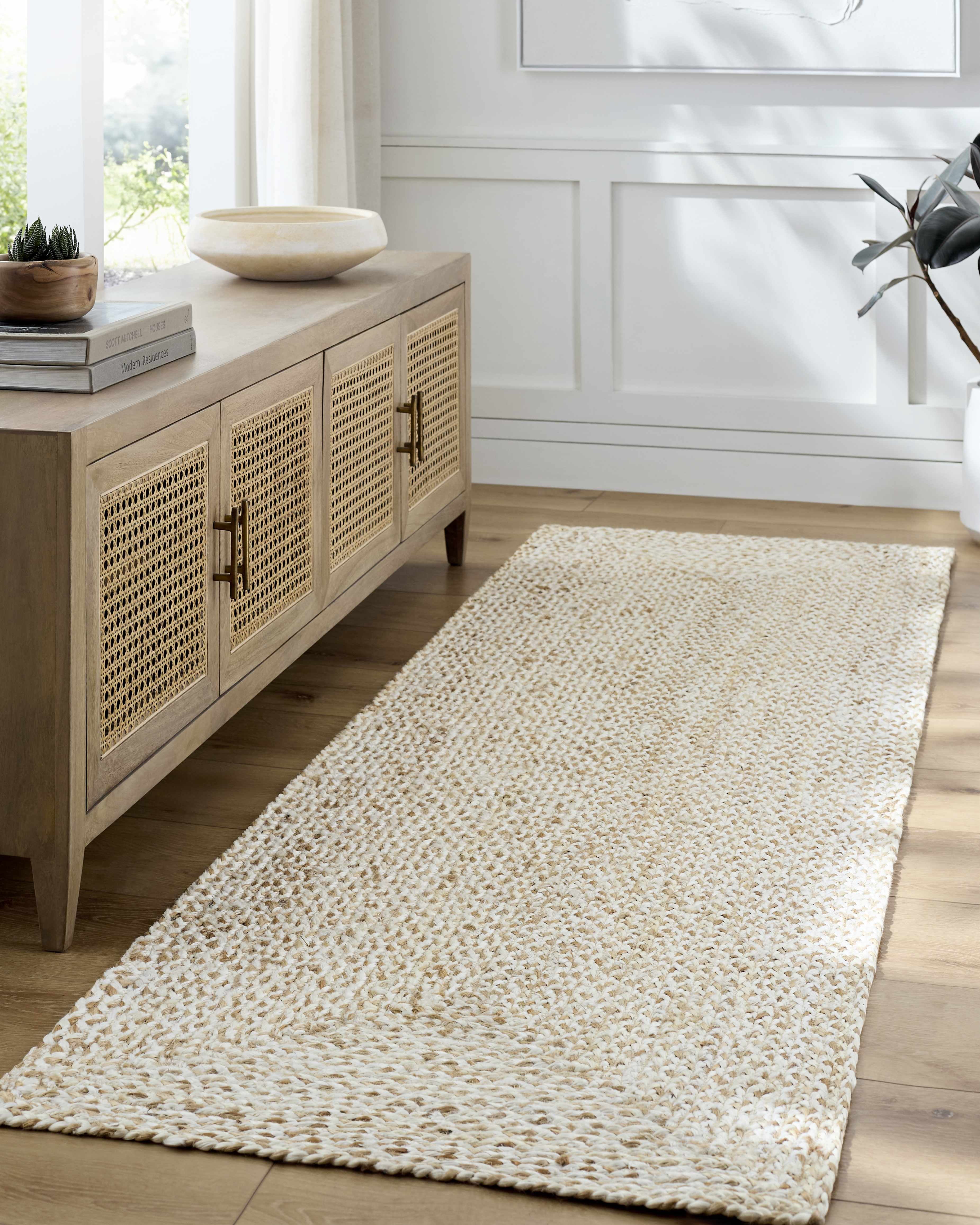 Hauteloom Elkie Jute Living Room, Bedroom Area Rug - Farmhouse - Bone - 9' x 12'