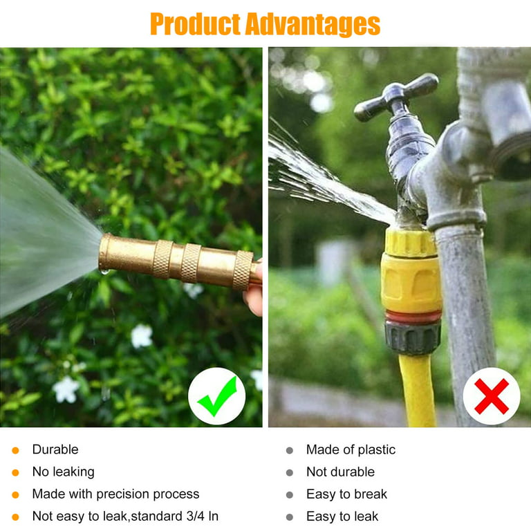 TSV 2pcs Garden Hose Nozzle and Sweeper Nozzle, 3/4 Brass Adjustable Twist Hose  Nozzle Leakage Proof Jet Nozzle Set with Gaskets for Watering Gardens, Car  Washing, Driveway Cleaning 