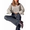 thumbnail image 3 of Women'S Striped Long Sleeve Shirts Drop Shoulder Sweatshirt Crewneck Color Block Pullover Tops Beige L, 3 of 9