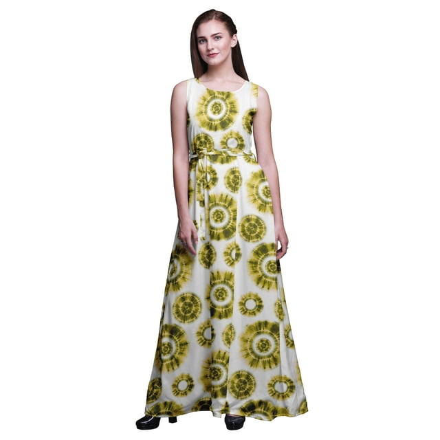 Bimba Robe Longue Décontractée Sans Manches à Col Rond Teinture sur Nœuds pour Femmes, Imprimé, Très Petit