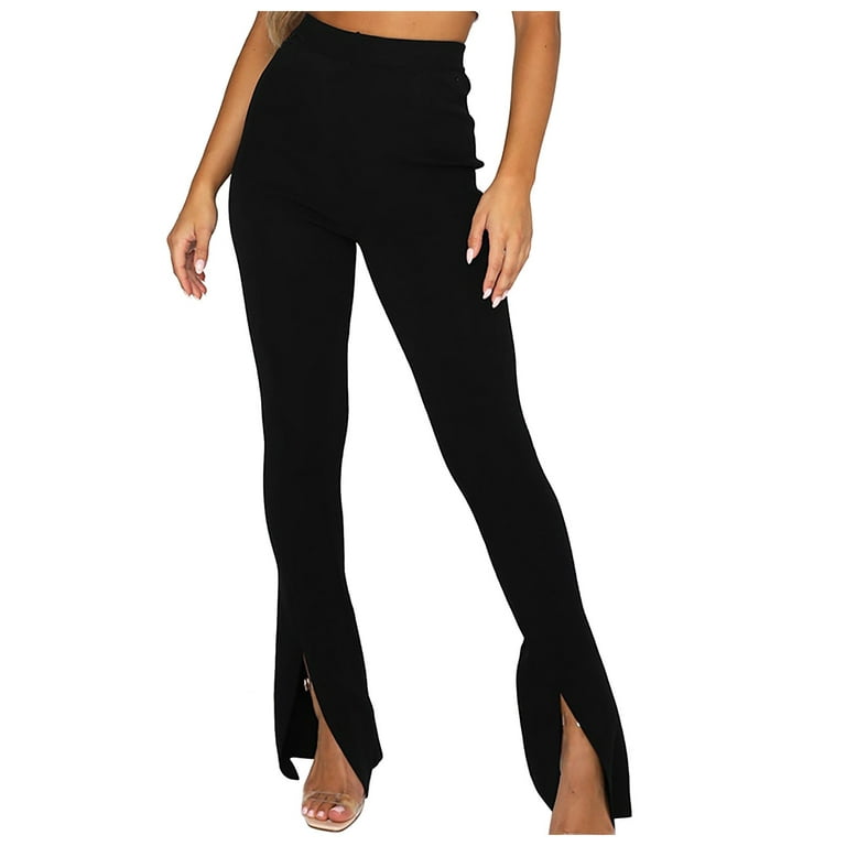 JDEFEG Womens Plus Pants Tall Women's Solid Color High Waist Slim Slightly  Pull Open Navel Casual Pants Work Pants for Women Office Plus Size  Polyester,Spandex Black L 