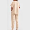 thumbnail image 5 of Lovskoo Outfits for Women 2 Piece Lounge Sets Short Sleeve Round-Neck Side Zipper Blouses with High Waisted Joggers Pants Set Beige 2XL, 5 of 9
