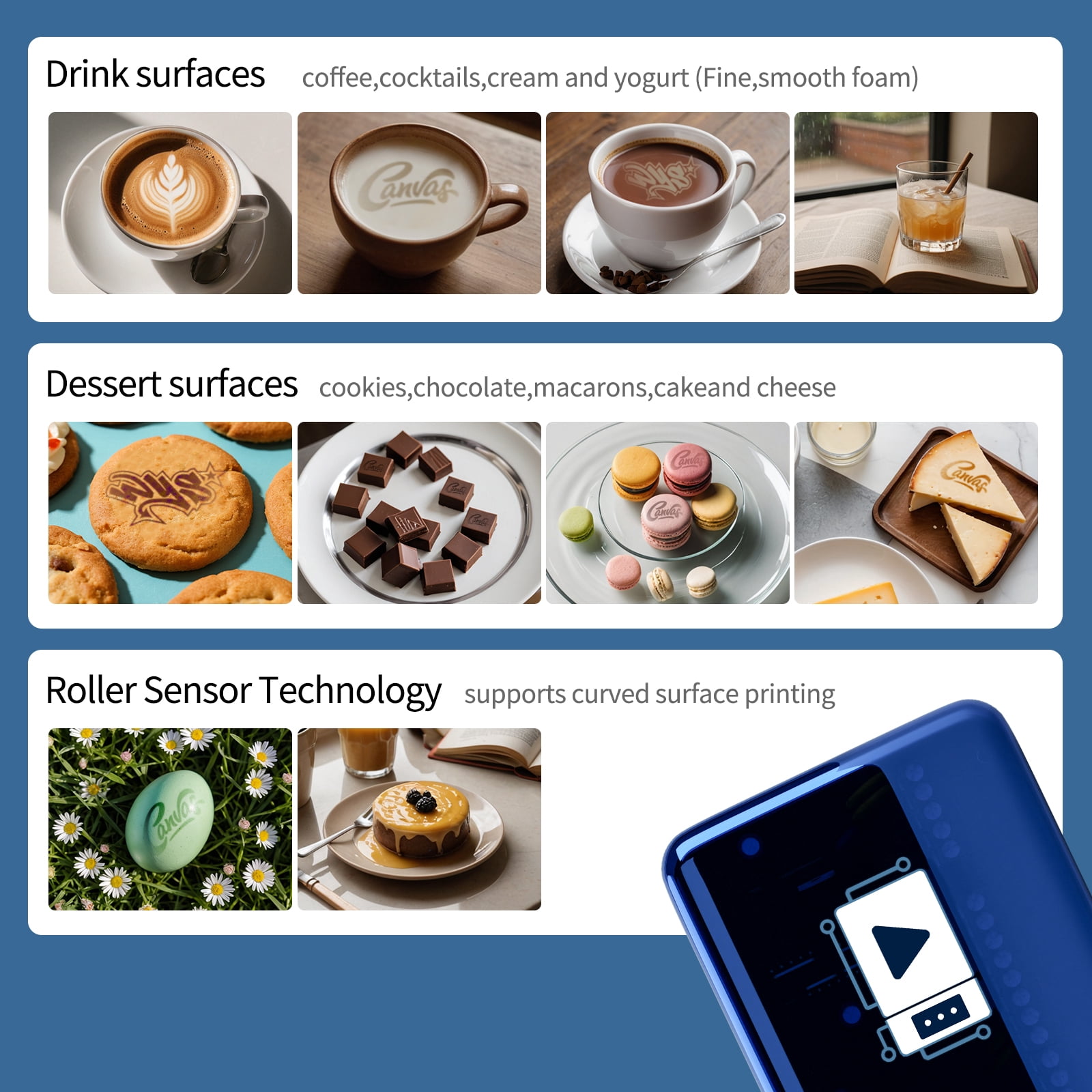 Handheld Food Printer Pen for Creative Coffee, Decorative Baking & Dessert Portable Mini Coffee PrintPen | Bluetooth, AP & Wi-Fi Connections