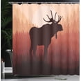 thumbnail image 4 of Ambesonne Moose Shower Curtain, Forest Antlers Wild Deer, 69"Wx84"L, Peach and Brown, 4 of 5