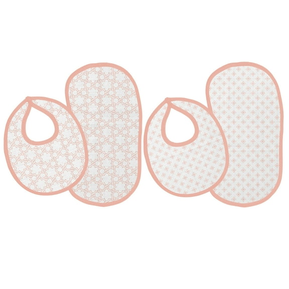 Bacati - Muslin 4 pack Bibs/Burp Cloths Girls Petals Floral Coral