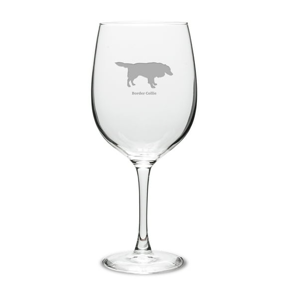 Border Collie Deep Etched 19 oz Classic Red Wine Glass