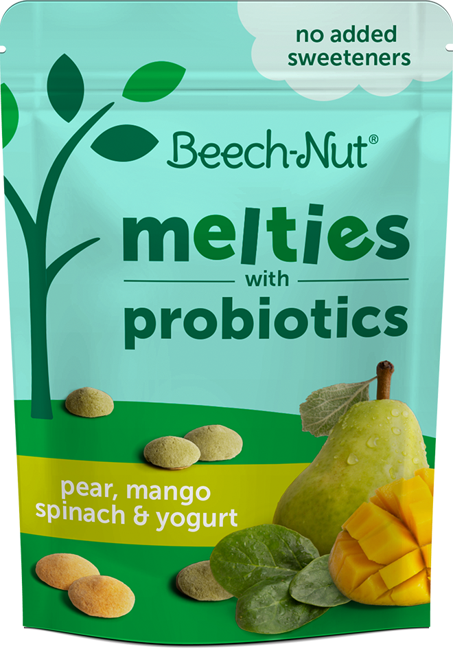 Beech-Nut Melties with Probiotics, Stage 3, Pear Mango Spinach & Yogurt Toddler Snack, 1 oz Pouch