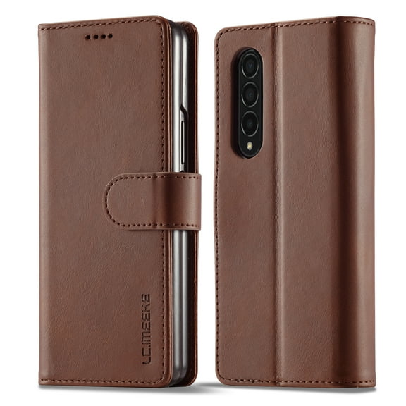 SaniMore for Samsung Galaxy Z Fold 4 7.6" 2022 Case, PU Leather Skin & Soft TPU Inner Shell [Card Holder + Cash Pocket + Flip Kickstand] Magnetic Closure Protective Wallet Cover, Brown