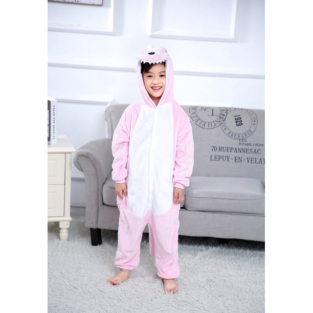 Pijama de una pieza de dibujos animados de invierno para niños, vergonzoso dinosaurio de franela, rendimiento de ocio