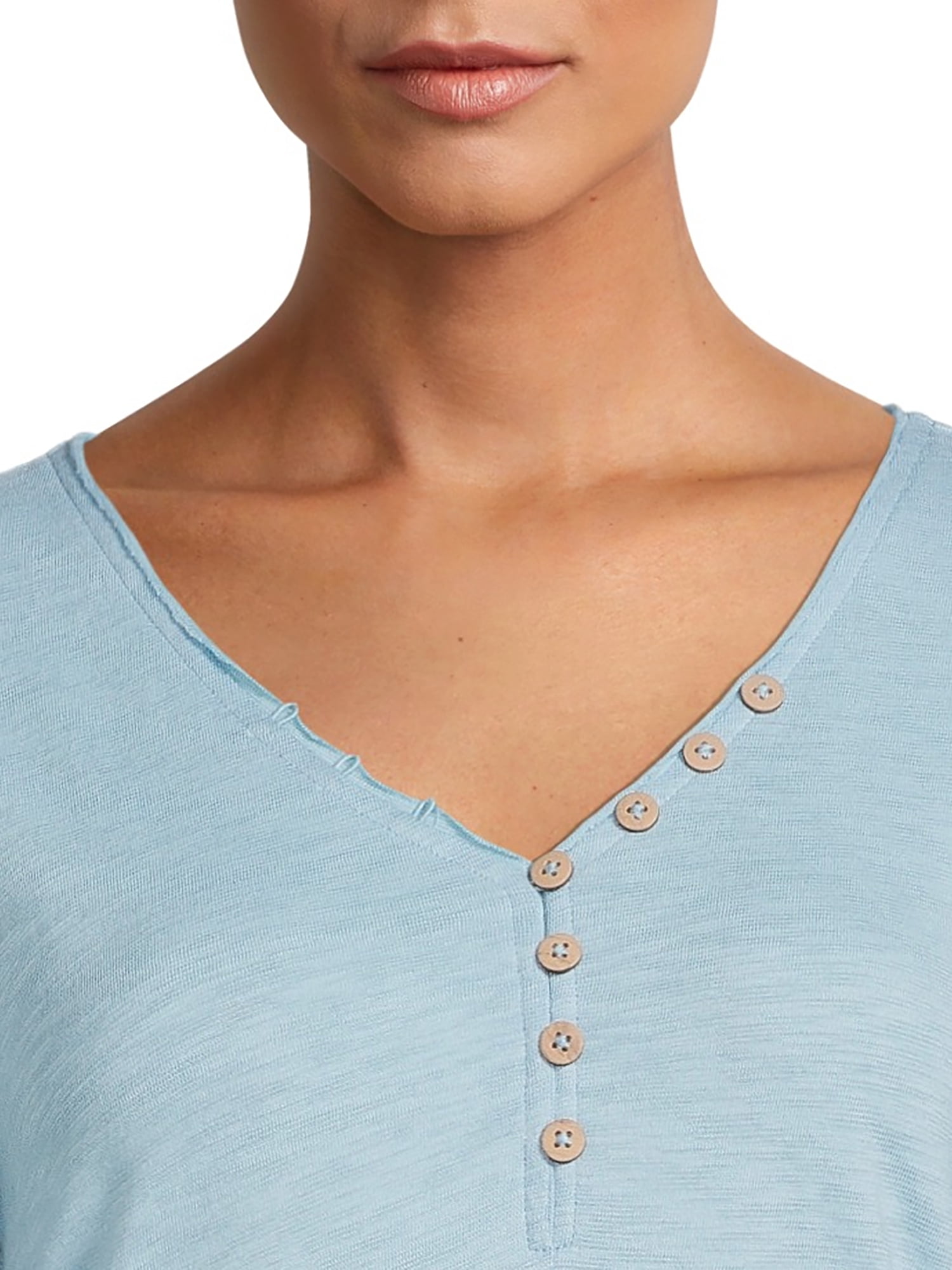 Time and Tru Women's Short Sleeve Henley