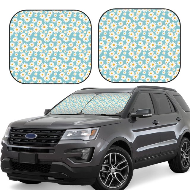 Balery Daisy Floral A Parasol para parabrisas de coche de 2 piezas | Parasol plegable para parabrisas delantero de coche para la mayoría de sedanes-Small