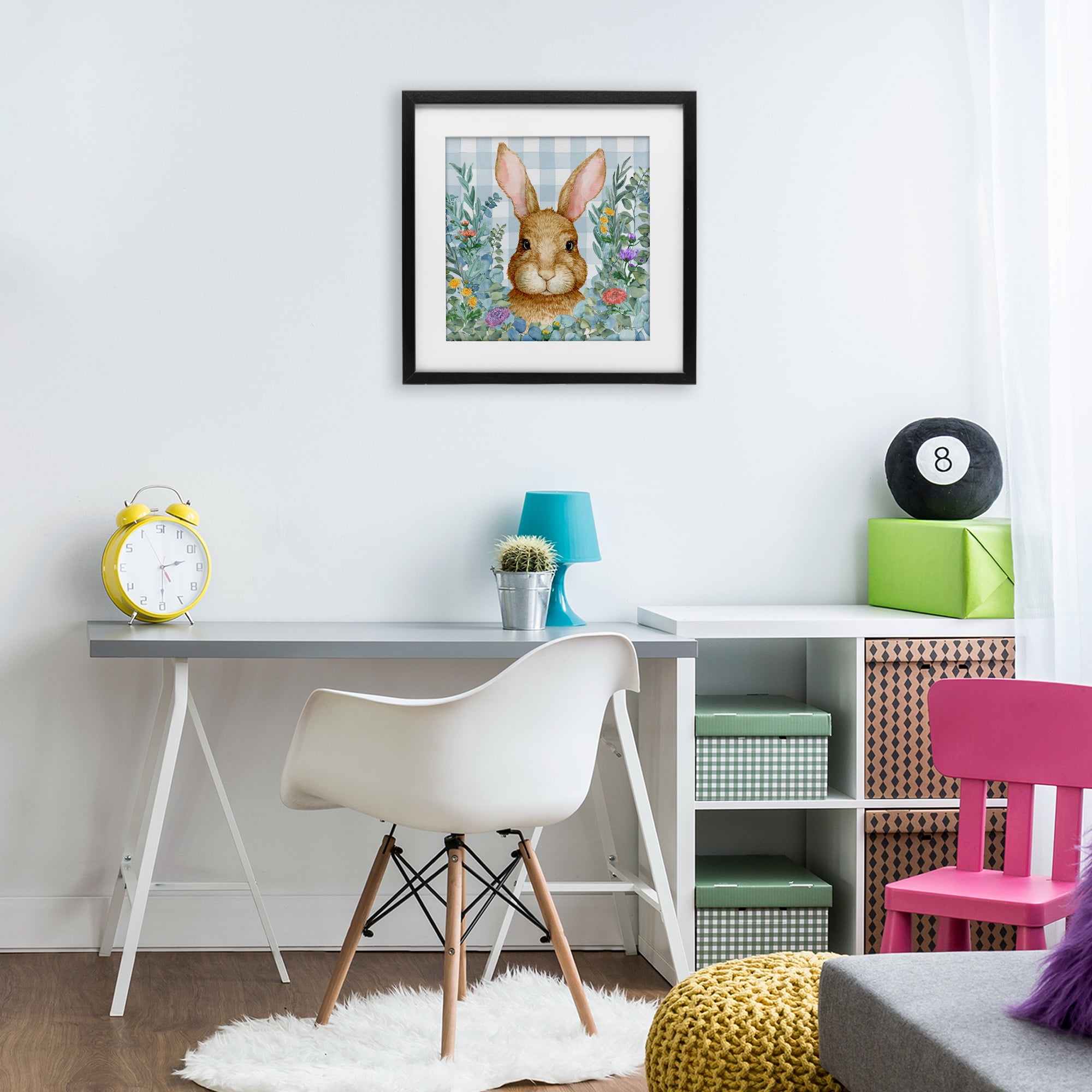 Stupell Industries Rabbit Laurel on Gingham Black Framed Print Under Glass, design by Paul Brent