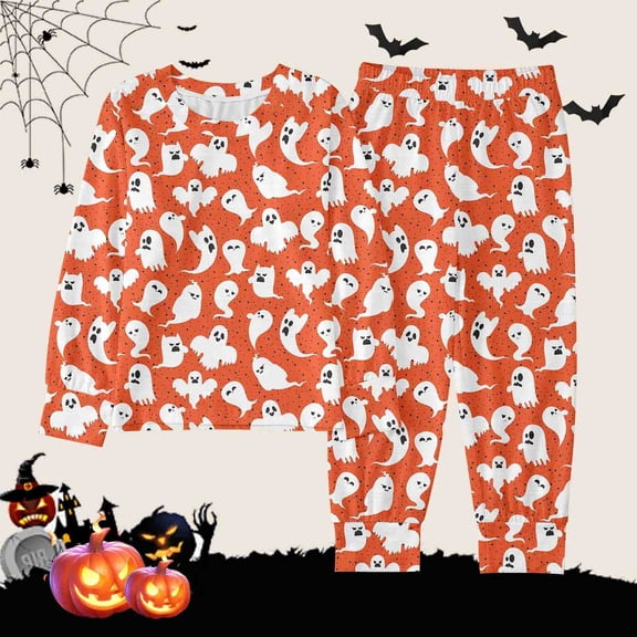 Outfits for Little Boys Halloween Theme Print Long Sleeve T Shirt Top and Pants Sets Size 6-7T ,Orange