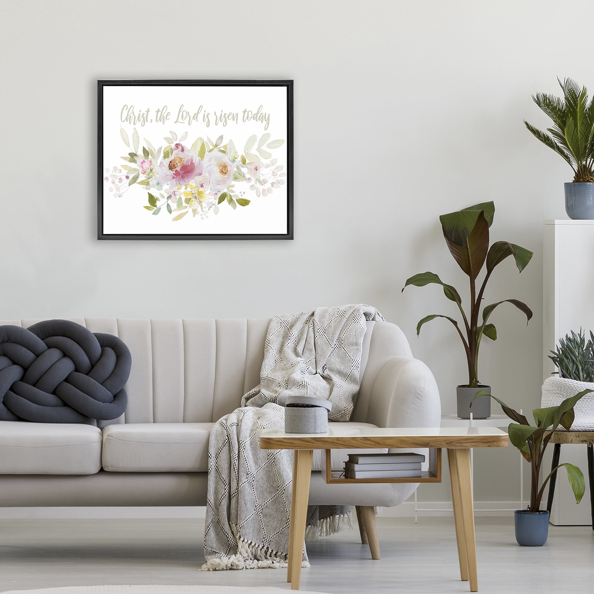 Stupell Industries The Lord Is Risen Florals Black Framed Floater Canvas Wall Art, design by Patricia Pinto