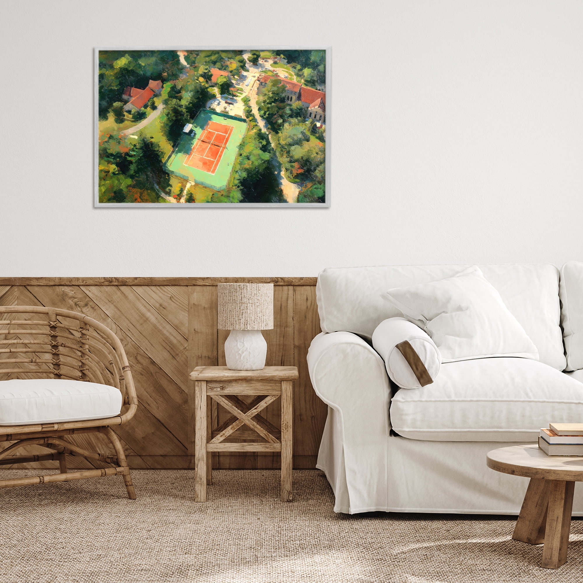 Stupell Industries Aerial Tennis Court Park Gray Framed Giclee Art, design by Petal Prints Design