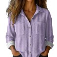 thumbnail image 3 of Xunmmm Button Down Shirts For Women Patchwork Pullover Plaid Printed Casual Long Sleeve Shirt Womens Blouses Purple XXL, 3 of 8
