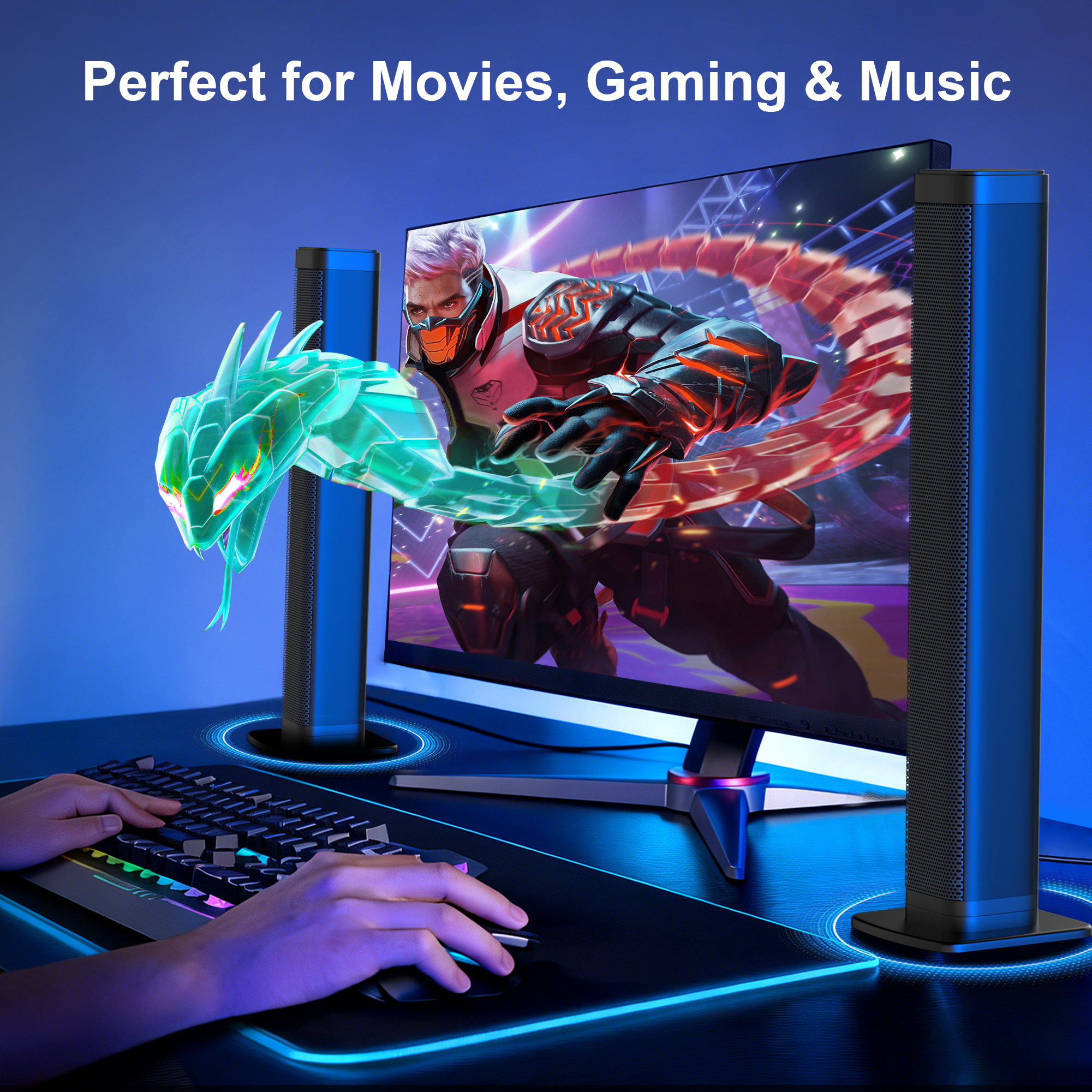 FRESHDEW Barra de sonido con subwoofer, 2.1 canales separable para TV, sonido envolvente 3D para cine en casa, conexión Bluetooth/HDMI-ARC/Aux/Óptico 6