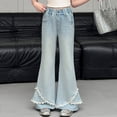 thumbnail image 2 of ZHANGDER Girls High Waist Wide Leg Baggy Jeans Elastic Waist Denim Pants Pockets Y2K, Light Blue 5-6 Years, 2 of 9
