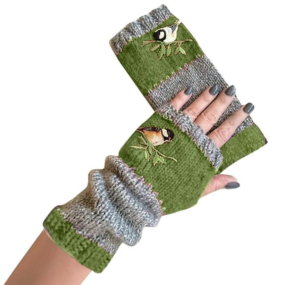 Wipya Women Winter Gloves with Touchscreen Fingertips for Outdoor Activities and Embroidered Velvet Design Green
