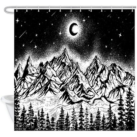Fabric Bathroom Curtain Set, Moon And Stars Fabric Shower Curtain