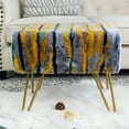 thumbnail image 4 of Home Soft Things Multi Jacquard Faux Fur Ottoman - Teal - 19x13x17", 4 of 9