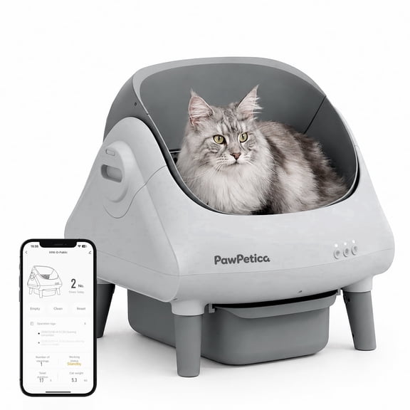 PawPetica Self Cleaning Litter Box Large Automatic Self-Cleaning Cat Litter Box Set with Waste Bags, Grey