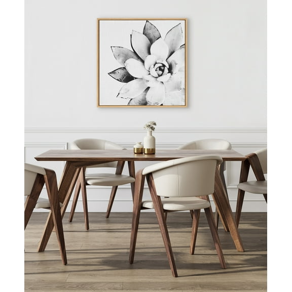 Kate and Laurel Sylvie Modern Succulent Framed Canvas Wall Art by Simon Te of Tai Prints, 30x30 Natural, Black-and-White Succulent Art for Wall