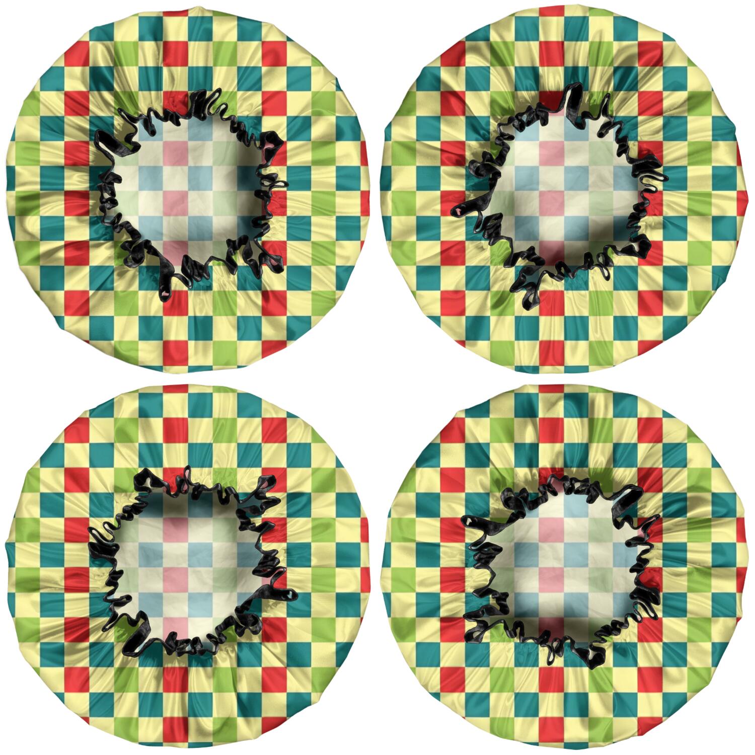 Shower Caps,Multi Color Checkerboard Checkered Pattern Waterproof Shower Cap for Women 4 Pieces,Double Reusable Hair Cover for Shower PEVA Elastic Stretch Hem
