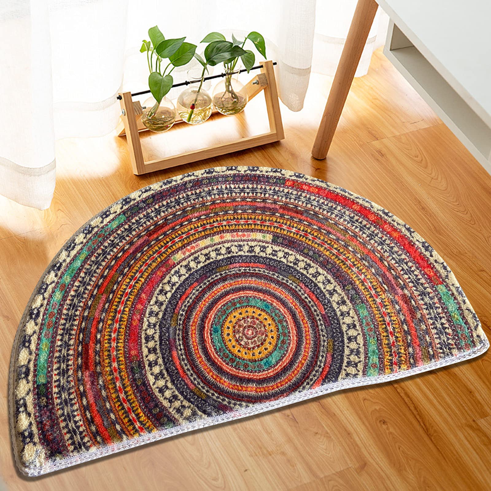 Qepwscx Cute Bathroom Rugs Quick-drying Floor Mat Boho Half Circle Bath Mat  Small ColorfulSemi Round Shower Rug Non-Slip,Funny Washable Rug Bedroom