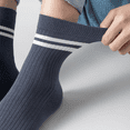 thumbnail image 5 of Sookeceks 6 Pairs Mens Striped Crew Socks, Casual Business Cotton Socks Breathable Soft Calf Socks for Mens Size 7-11, 5 of 8