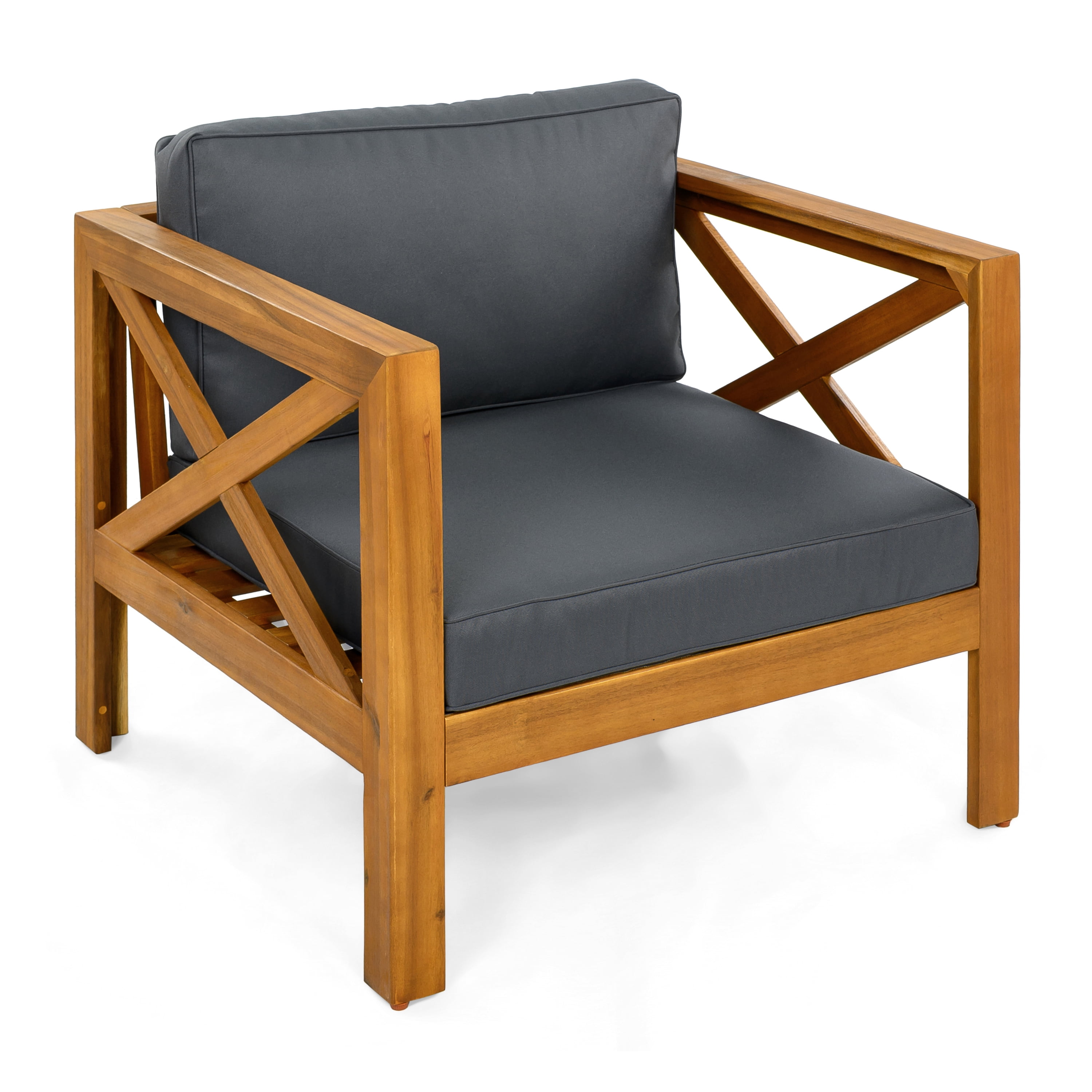 Wooden Armchair Set of 2, Outdoor Acacia Wood Club Chair with Cushions for Patio Garden, Teak and Dark Grey