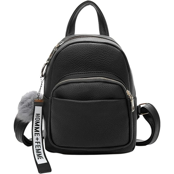 Fashion Mini Backpack Ladies Daypack Small Rucksack with Pompom Women PU Leather Backpack Purse for Travel Dating Shopping Brown