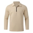 thumbnail image 4 of Mens Pique Shirts Solid Color Zipper Lapel Long Sleeved Top Dressy Shirts, 4 of 7