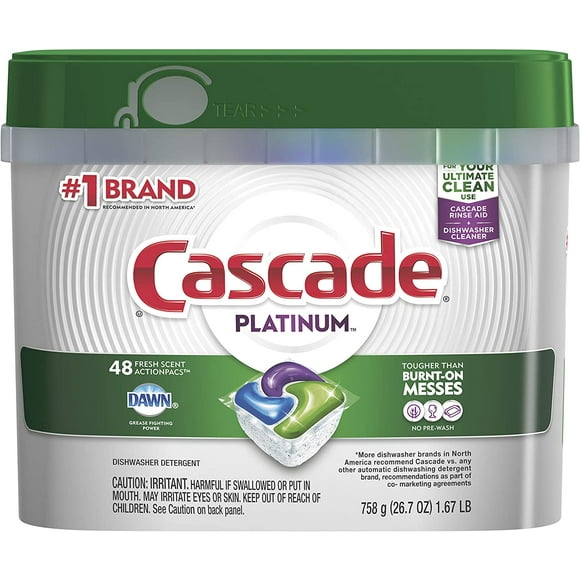 Cascade Platinum ActionPacs Capsulas con Detergente Lavaplatos (48 Unidades) Cascade Capsulas