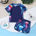 thumbnail image 5 of XIYON Kids Girls Summer Swimwear 2 Pieces Short Sleeve Cartoon Print Tankini Top And Shorts Comfortable Swimsuit For Pool Beach,Navy,1-2 Years, 5 of 9