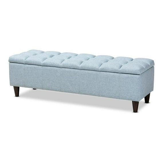 Bowery Hill Polyester Light Blue Storage Ottoman Rectangular Foam-Padded 48" Unassembled
