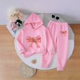 thumbnail image 2 of Vornjynx Girls 2 Piece Outfit（2-7）Hooded Sweatshirt with Bear and Butterfly Bow Print and Elastic Waist Jogger Pants Set Casual Clothing Set Pink Size 2T, 2 of 6