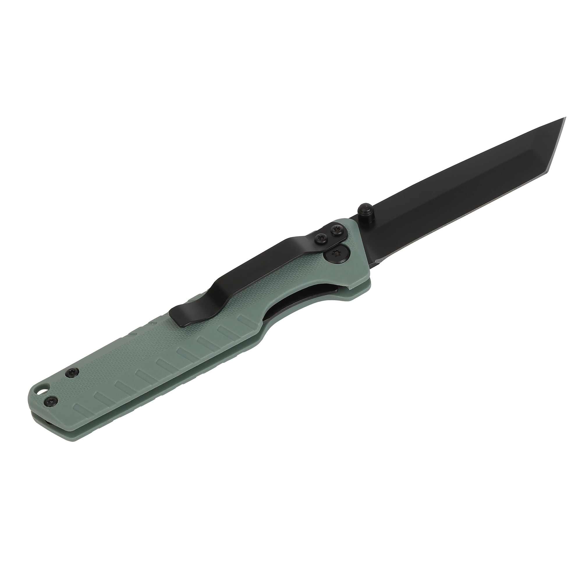 Ozark Trail Shadow 7.5 in Tanto Folding Knife, 3.25 in Stainless Steel Blade with Titanium Coating, Green