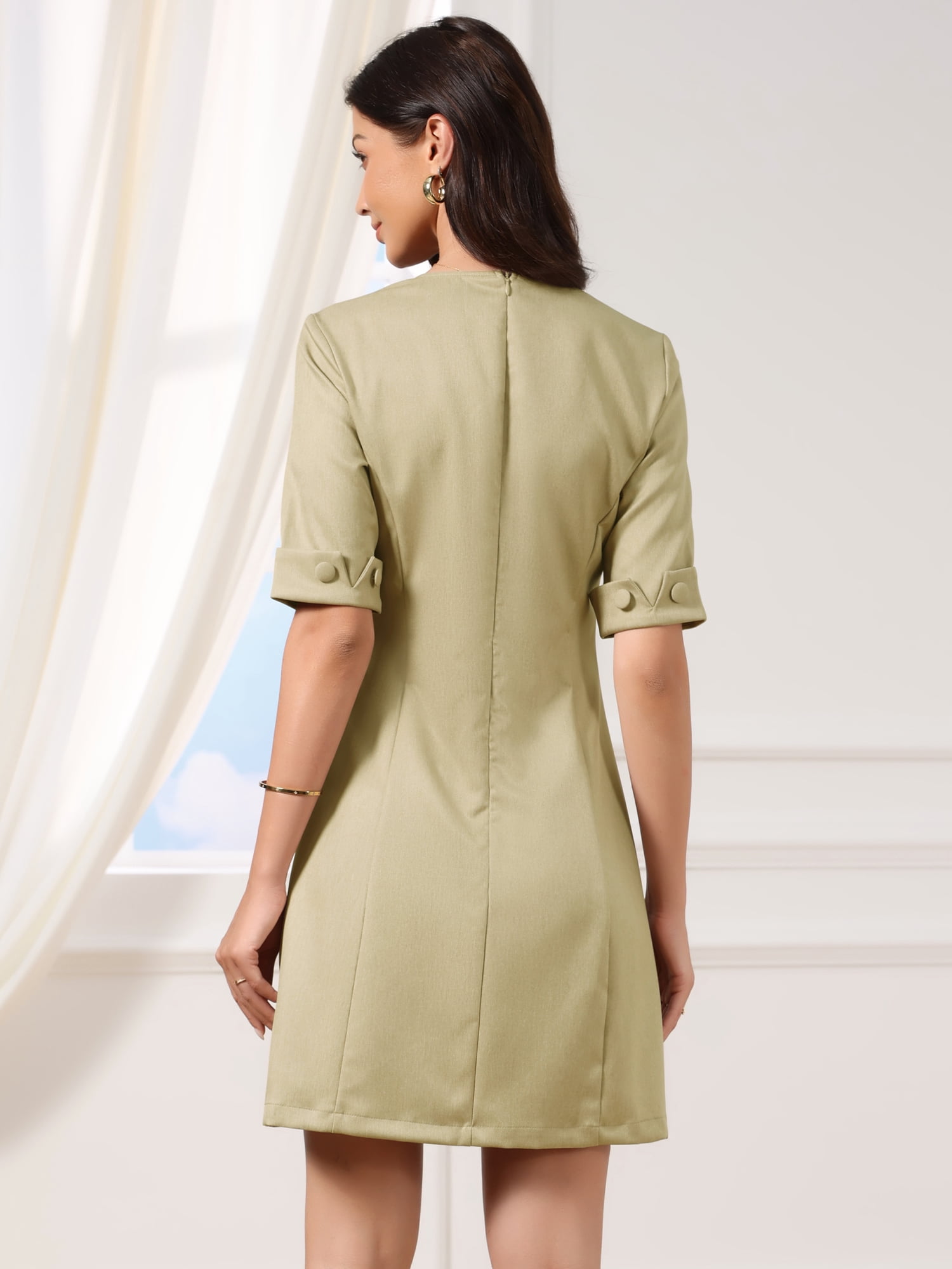 DARING DIVA Women's Mini Dressy Casual Short Sleeve A-Line Casual Work Dress S Khaki