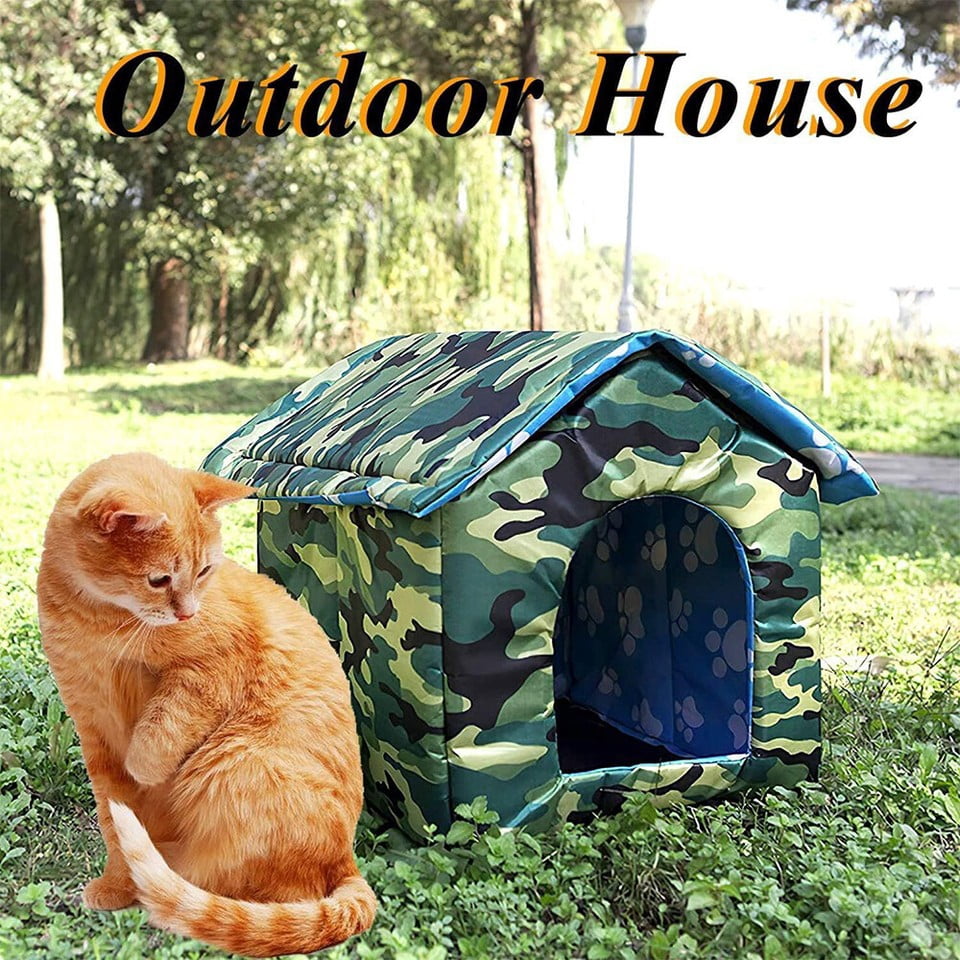 600D Weatherproof Outdoor Cat House, Sponge Insulation for Feral Cats & Small Dogs, M