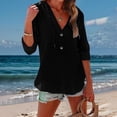 thumbnail image 5 of YWIYIUD Women Cotton Linen Lightweight Hooded Shirt Drawstring Button Down Blouses for Women Dressy Casual Short Sleeve V Neck Cardigan Summer Clothes Oversize Casual Blouses, 5 of 8