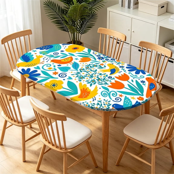 YESAD Elastic Tablecloth For Oval Tables, Waterproof Tablecover For Up To 48x72in Oval Table Cover, Dining Tablecover For Indoor And Outdoor, Holiday, Sunny-Botanical