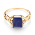 thumbnail image 2 of Gem Stone King 3-Stone Ring for Women | 18K Yellow Gold Plated Silver | 9X7MM Emerald Cut Gemstone Birthstone & Lab Grown Diamond | Wedding Anniversary Engagement Ring | Size 5-9 | Blue Lapis | 5, 2 of 5